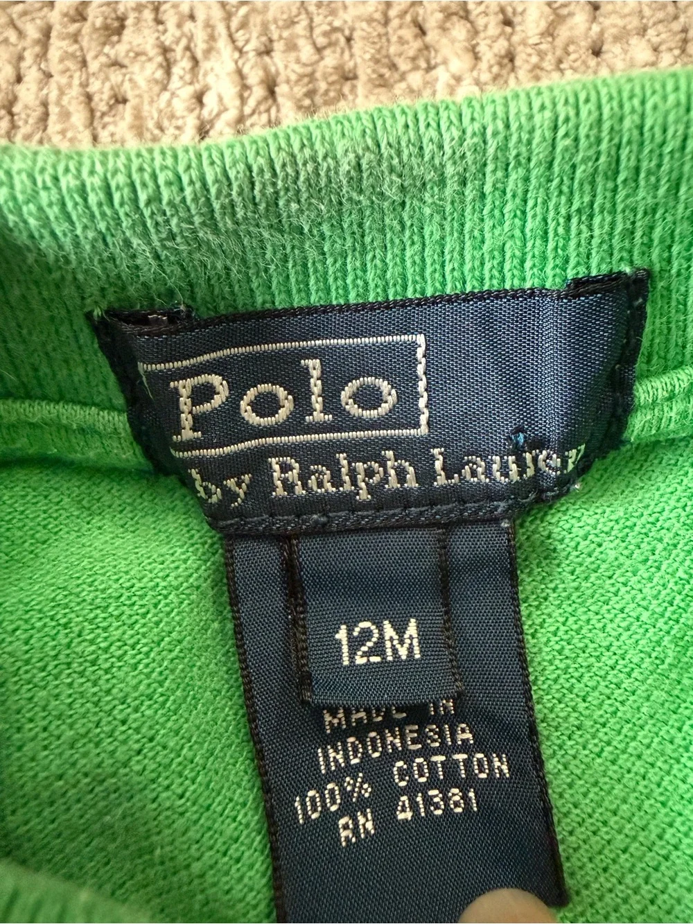 Polo Ralph Lauren Baby 12M Green Yellow Big Pony Polo Romper